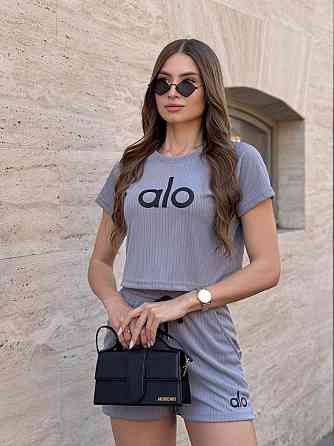 Жіночий прогулянковий костюм-двійка: футболка з накатом і шорти американський рубчик Сірий, 46/48 Одеса