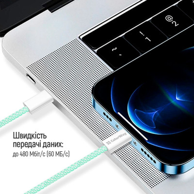 Дата кабель USB-C to Lightning 1.0m 27W green ColorWay (CW-CBPDCL061-G) Вінниця - фото 7