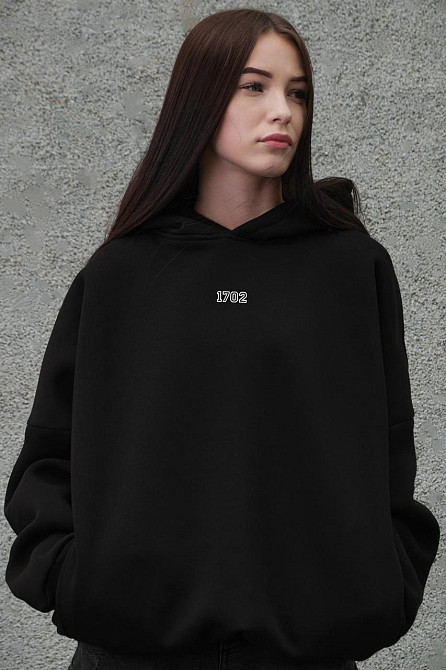 Женское худи на флисе oversize черная толстовка с капюшоном с карманами утепленная кофта хлопок с принтом Batman Without Одесса - изображение 3