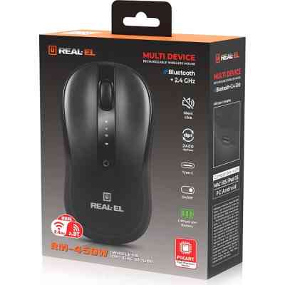 Мишка REAL-EL RM-450W Wireless/Bluetooth Black/Gray (EL123200046) Вінниця