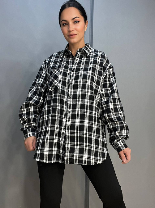 Сорочка жіноча A-N 225 в клітинку вільний крій оверсайз фланель one size чорна, чорний, one size Київ - фото 1