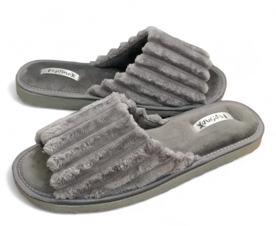 Мужские открытые домашние тапочки серые вельвет TM 