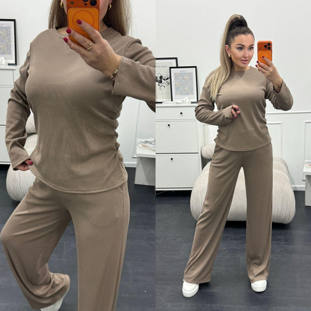 Жіночий базовий костюм-двійка: лонгслів і штани трикотажний рубчик Моко, 50/52 Одеса - фото 1