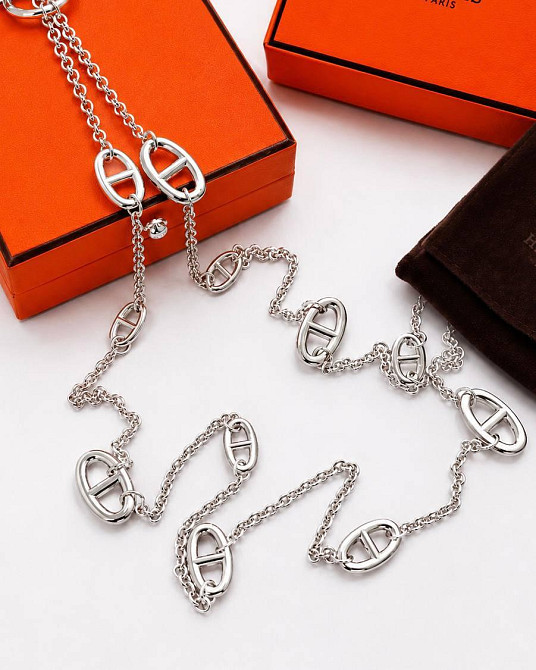Hermes подвеска длинная цепь напыление серебро 925 / цепочка длинная с логотипом Эрмес позолота, Одесса - изображение 2