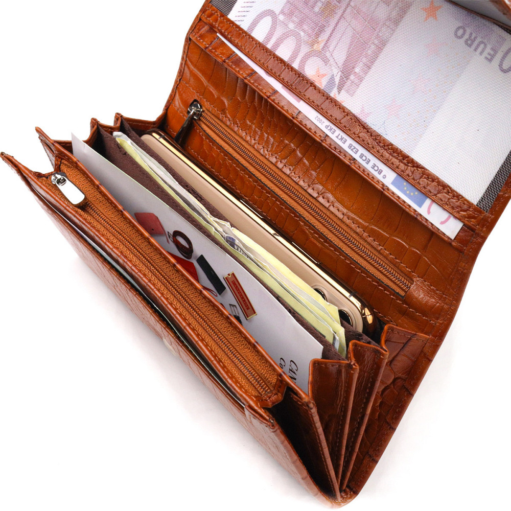 Жіночий шкіряний гаманець для карток купюр та монет CANPELLINI 21528 Рудий Київ - фото 16