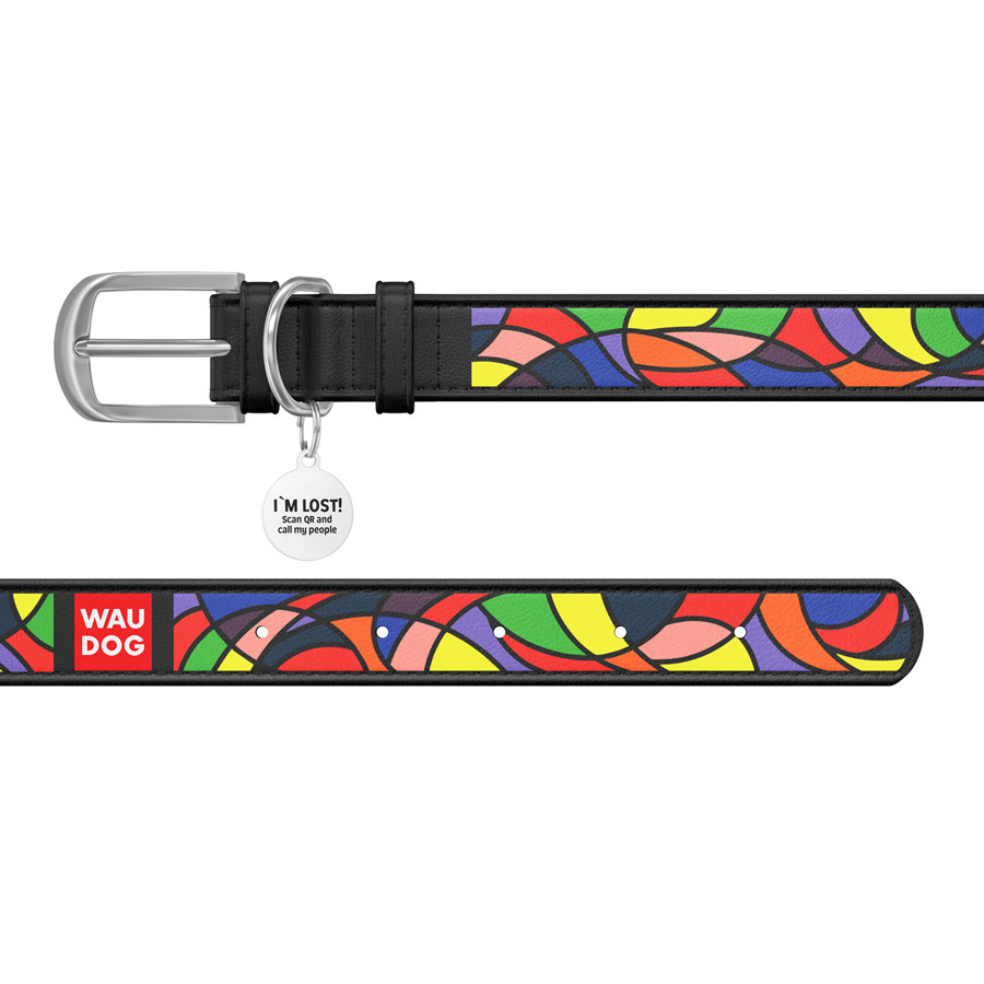 Нашийник для собак шкіряний WAUDOG Design з QR паспортом, малюнок "Вітраж", Ш 15 мм, Дов 27-36 Коломыя - изображение 2