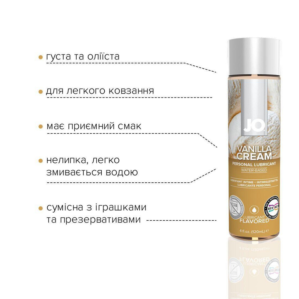 Смазка на водной основе JO H2O — Vanilla Cream (120 мл) без сахара, растительный глицерин Sex Aura Киев - изображение 3