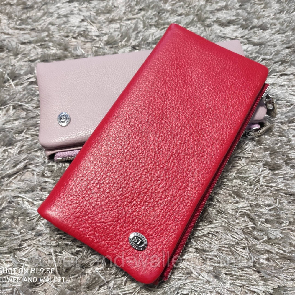 Тонкий шкіряний жіночий гаманець червоного кольору ST 009 Київ - фото 1