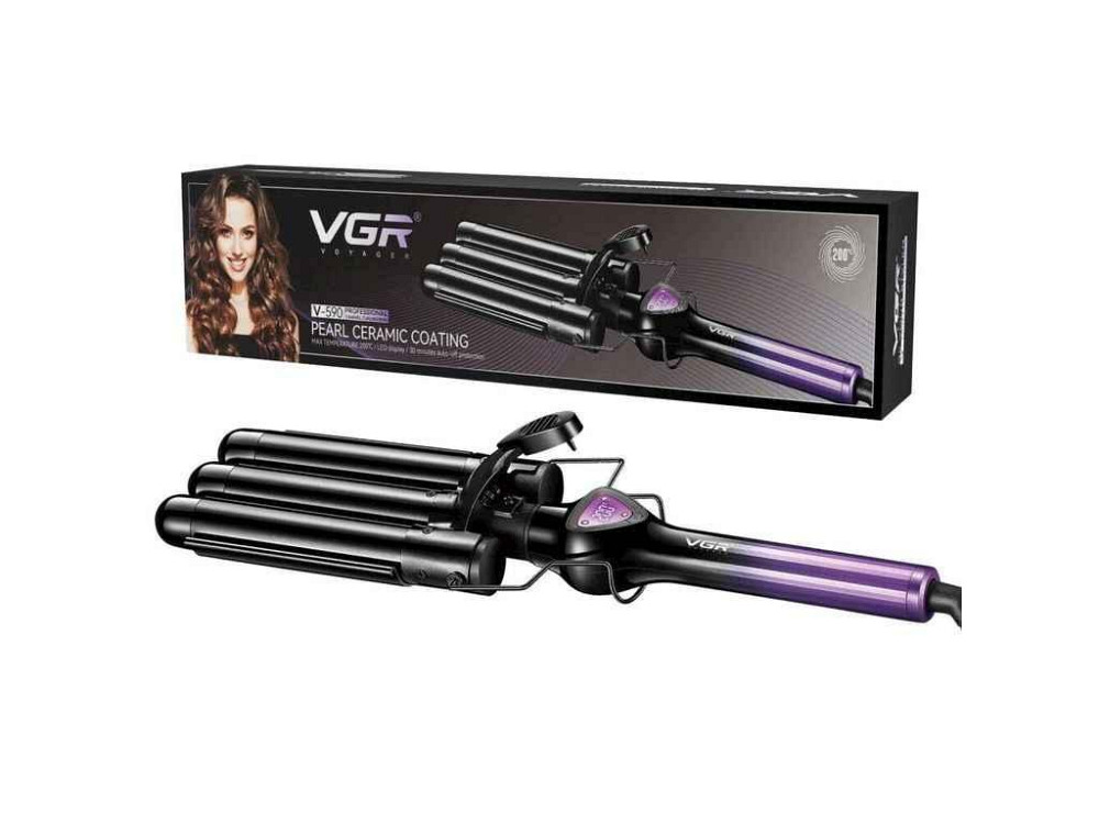 Плойка 130Вт потрійна V-590 PURPLE, 140-200°C, керамічне покриття, LED дисплей ТМ VGR Київ - фото 1