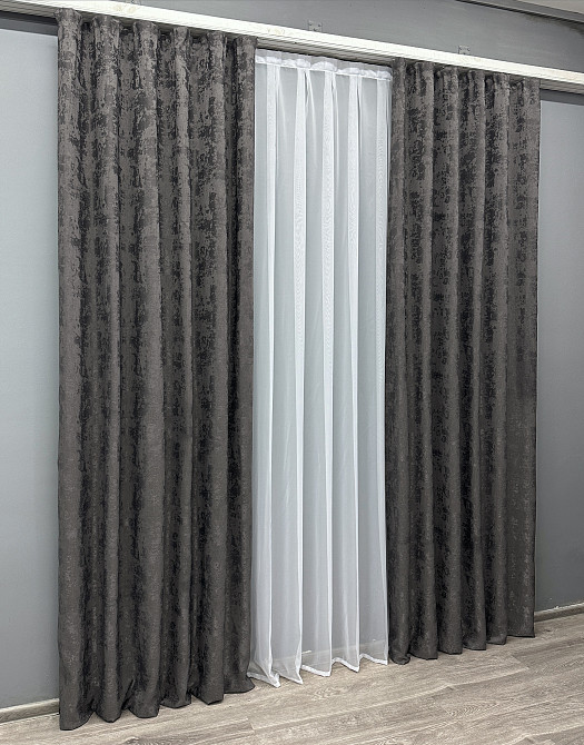 Комплект готових штор VR-Textil Жакард Sultan № 1723ш Графітовий 100х290 см 2 шт (31-925) Киев - изображение 4