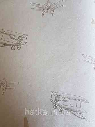 Обои флизелиновые эко Decoprint 21141 Sweet Dreams детские самолеты серые коричневые на бежевом 0,53x10,05 м Киев