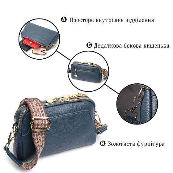 Модная сумка на два отделения из натуральной кожи Vintage 22355 Синяя Киев