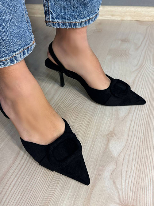 Туфли женские Meideli 566-22 slingback лодочки с пряжкой экозамша черные, 37, 23,5 см Киев - изображение 16