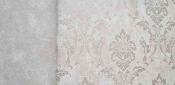 Шпалери вінілові на флізеліні Grandeco Universe 5 вензелю завитки сріблясті на бежевому Київ