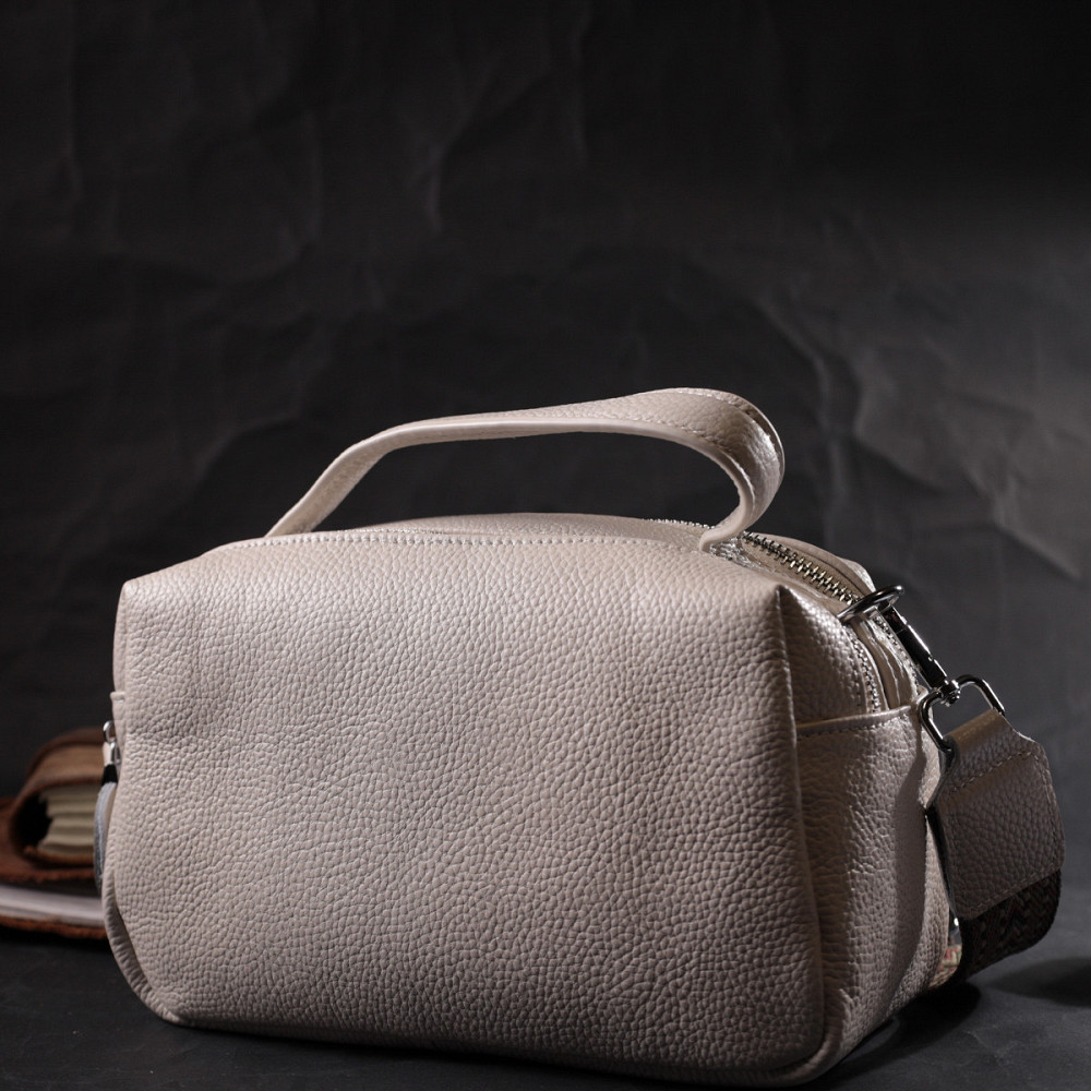 Жіноча прямокутна сумка на два відділення з натуральної шкіри Vintage 22344 Біла Київ - фото 7