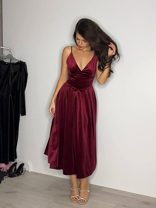 Жіноче вечірнє романтичне плаття з королівського щільного оксамиту Бордо, 42/44 Одеса - фото 3