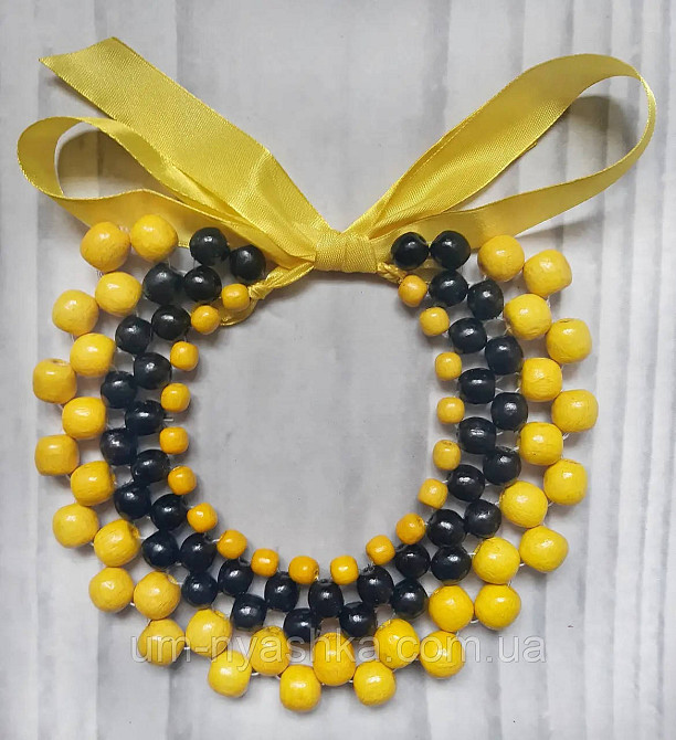 Бусы деревянные красные желто-голубое колье Кривой Рог - изображение 12