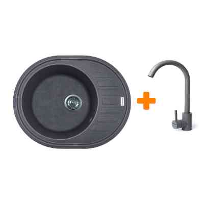 Мойка кухонная Adamant Ovum сірий + змішувач (1824296910404) Вінниця