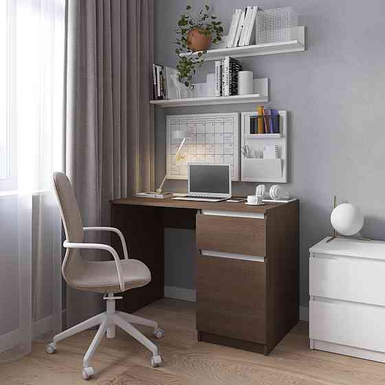 Комп’ютерний стіл VAYS R-18 Венге Темний-Білі планки, письмовий з тумбою праворуч, без ручок, ЛДСП, 100×60×75 см - для дому та офісу Львів