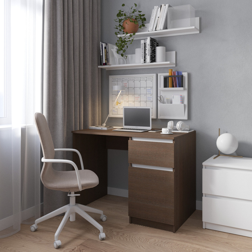 Комп’ютерний стіл VAYS R-18 Венге Темний-Білі планки, письмовий з тумбою праворуч, без ручок, ЛДСП, 100×60×75 см - для дому та офісу Львів - фото 1