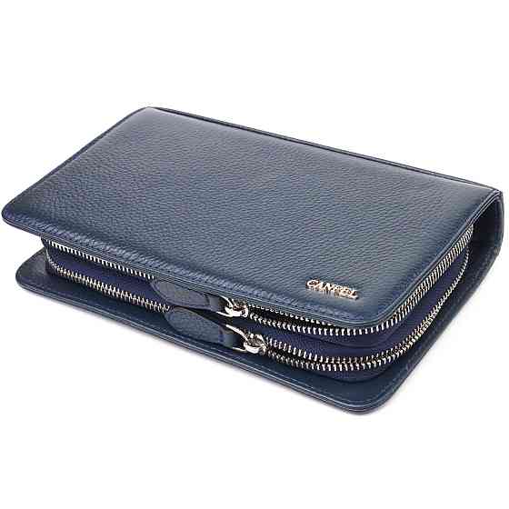 Відмінна чоловіча барсетка на два відділення з натуральної зернистої шкіри CANPELLINI 21568 Синя Київ