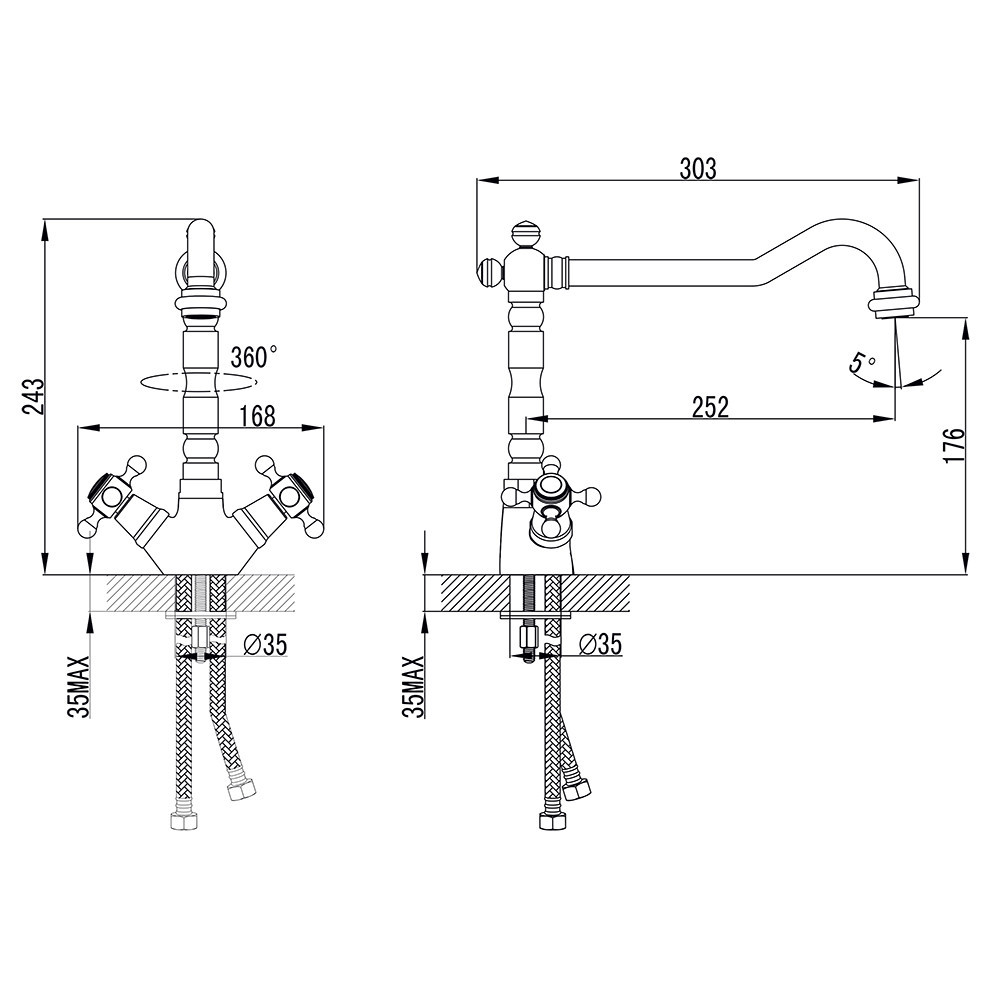 Змішувач ARNO 1/2" для кухні Г-злив на шпильці CORSO FE-5B252C (9679100) Київ - фото 7