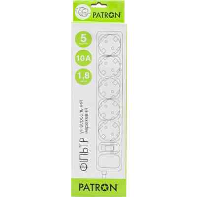 Сетевой фильтр питания Patron 1.8m (SP-1052W), 5 розеток White (EXT-PN-SP-1052W) Винница