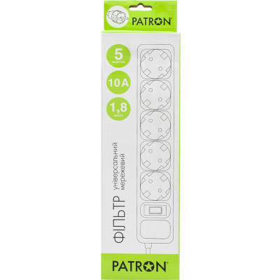 Мережевий фільтр живлення Patron 1.8m (SP-1052W), 5 розеток White (EXT-PN-SP-1052W) Вінниця - фото 2