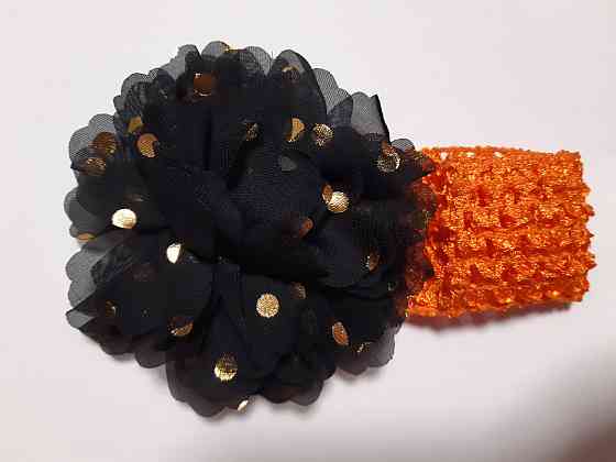 Детская повязка на голову черная + оранжевая - окружность головы около 40-52см, диаметр цветка 9см Киев