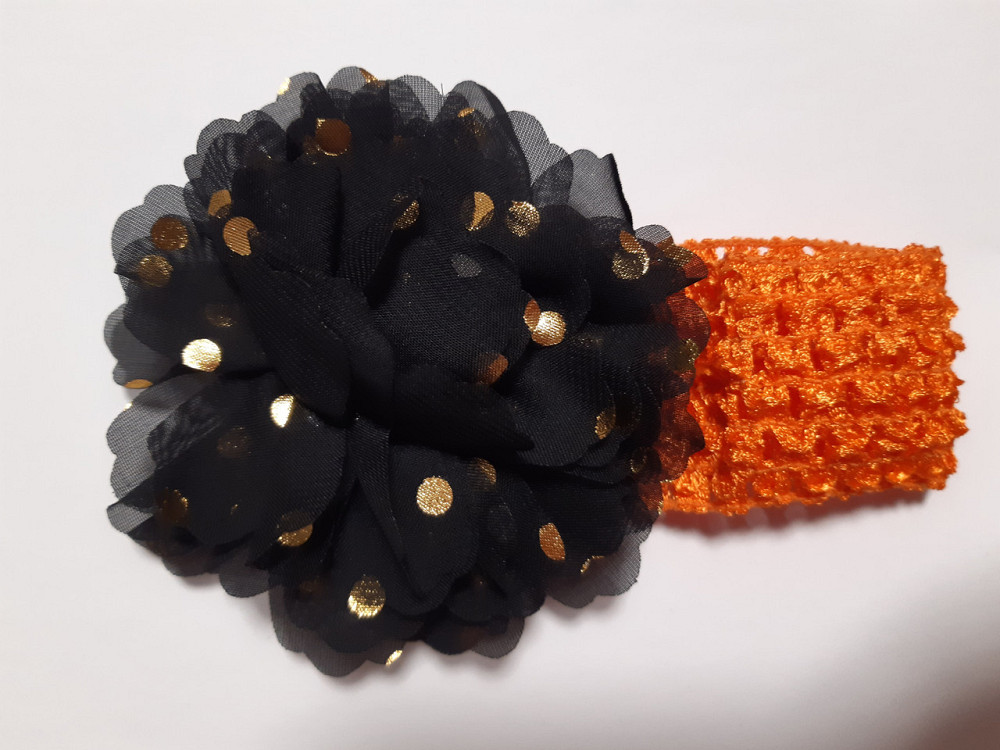 Детская повязка на голову черная + оранжевая - окружность головы около 40-52см, диаметр цветка 9см Киев - изображение 1