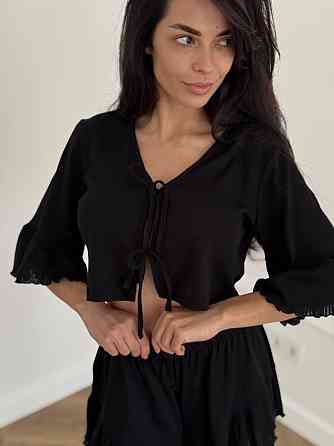 Женский комплект на завязках с шортами Черный XS-S Харьков