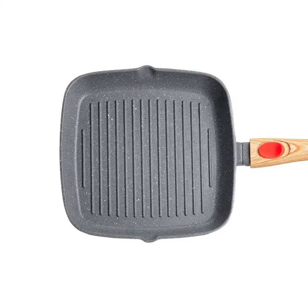 Сковорода-гриль алюминиевая 24 см с крышкой серый квадрат Киев - изображение 5