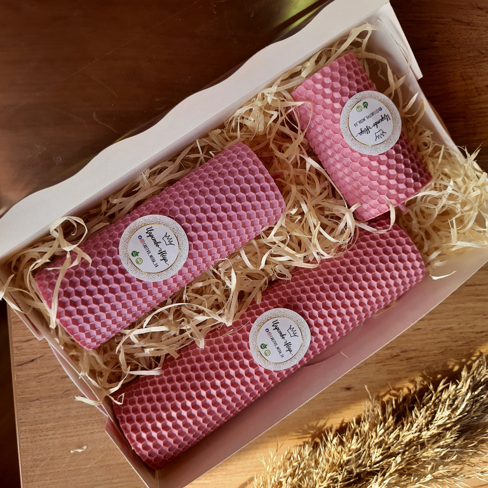 Набір свічки з вощини Царство Меду рожеві 6,5 см. 13 см, 17,5 см Одеса - фото 3