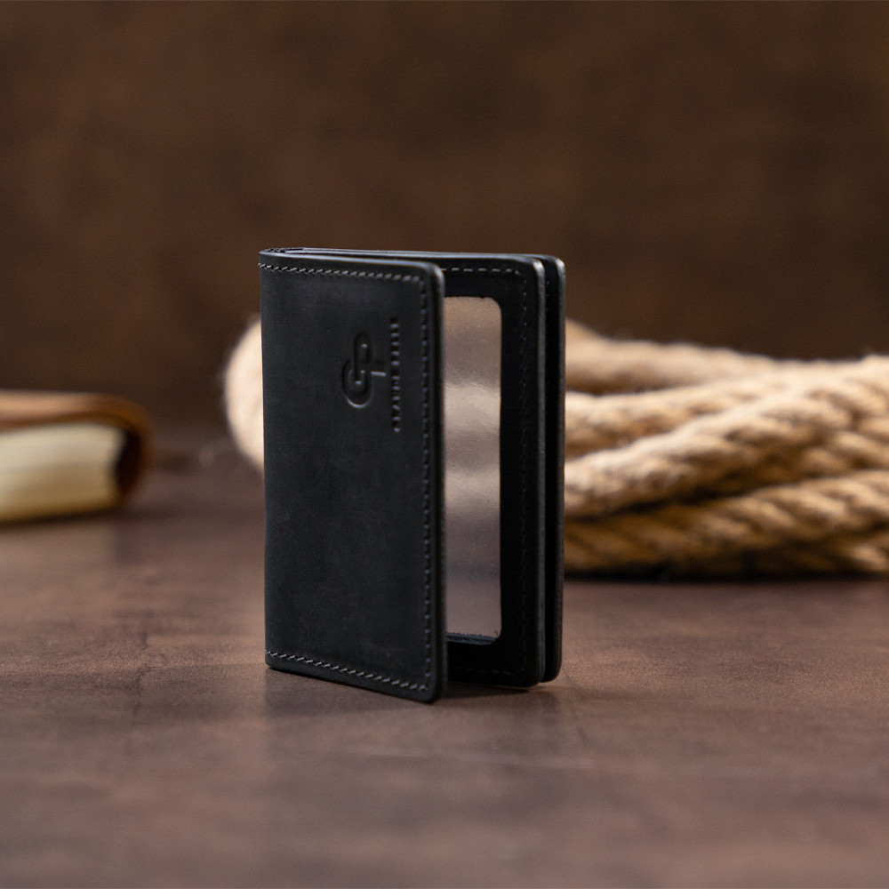 Візитниця з обкладинкою для ID-паспорта з натуральної шкіри Чорна (GRANDE PELLE) Київ - фото 2