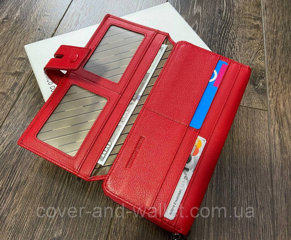 Стильный женский кошелек клатч из натуральной кожи красного цвета Marco Coverna 1393 Киев - изображение 2
