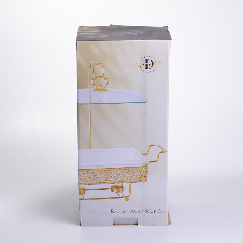 Мармитница настольная фарфоровая 3.5 литра мармит прямоугольный на подставке Белый с золотом YL-77 Киев - изображение 6