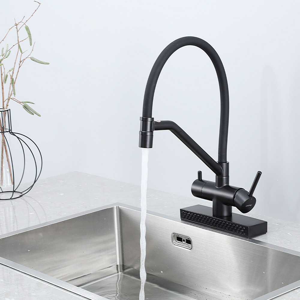 Змішувач для кухні під фільтр GAPPO G4098-6 гнучкий з функцією "водоспад", чорний Київ - фото 2