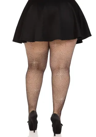 Колготки Leg Avenue Rhinestone micro net tights Plus size Black, дрібна сітка, стрази Львів