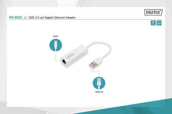 Сетевой адаптер DIGITUS USB 3.0 - RJ45 Gigabit Ethernet, гигабитный LAN переходник для ноутбука, ПК и MacBook Киев