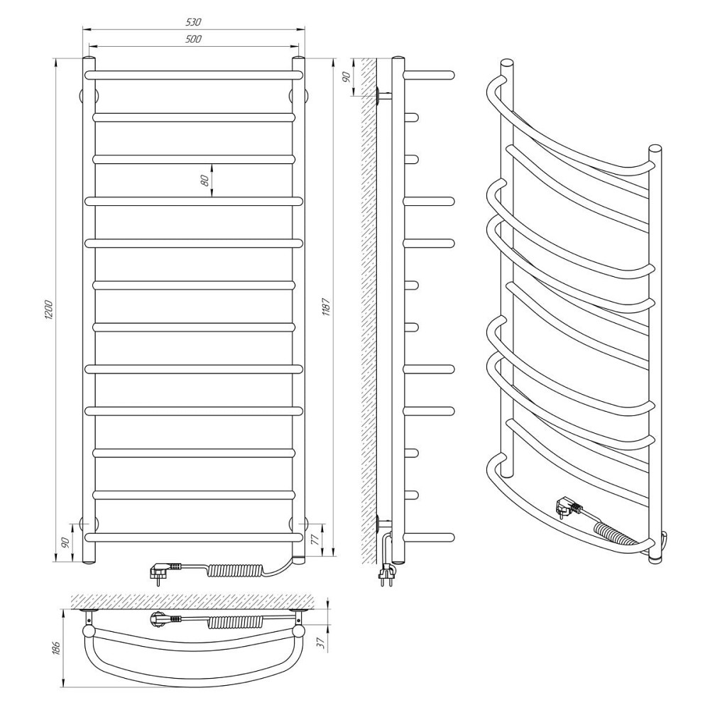 Електрична рушникосушарка Laris Євромікс П12 500Х1200 Е сенсор S3 (праве підключ.) Київ - фото 8