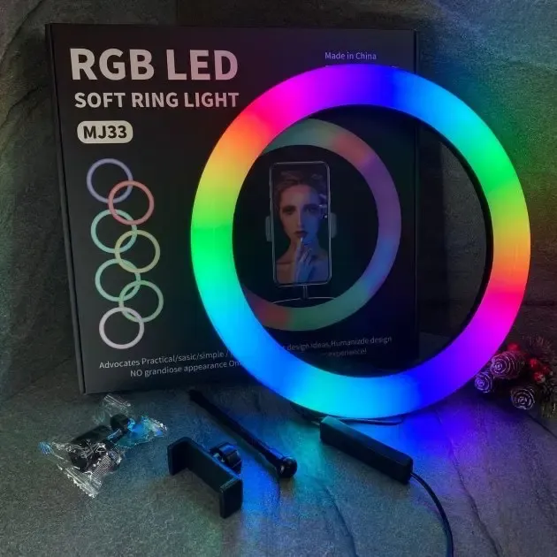 Кольцевая светодиодная лампа RGB LED RING MJ33/ 33 см с креплением для телефона Коломыя - изображение 3