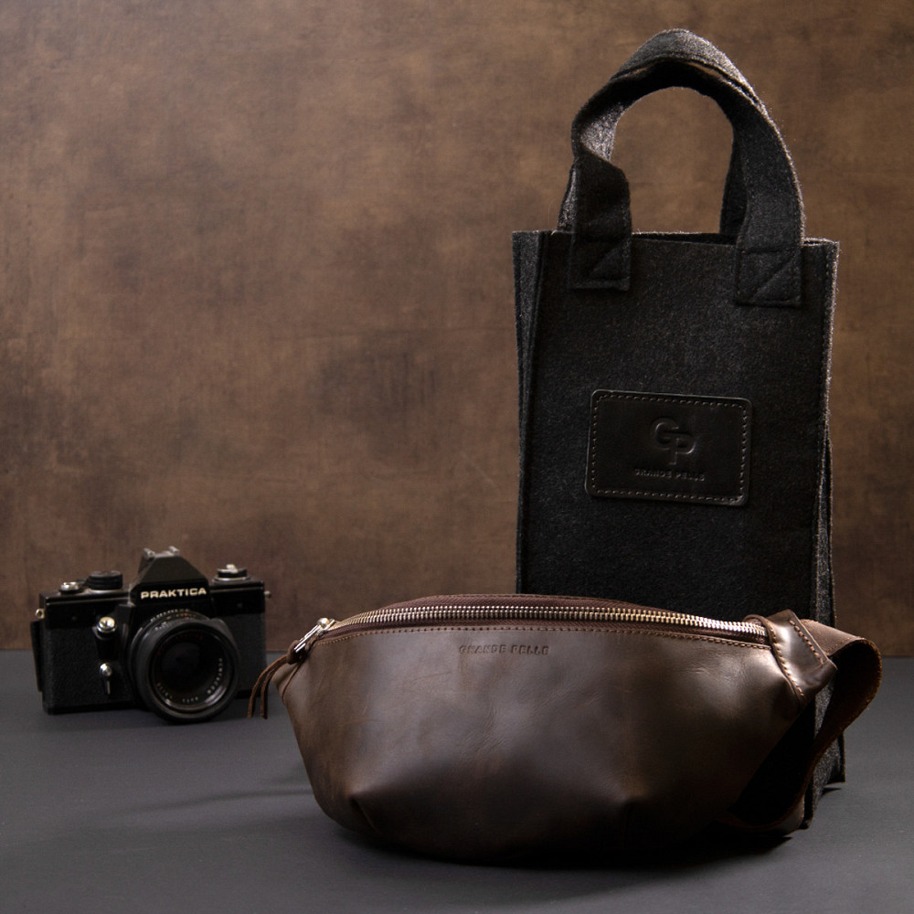 Бананка в винтажной коже GRANDE PELLE 11154 Коричневая Киев - изображение 1