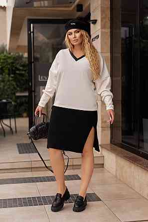 Жіночий костюм-двійка з ангори "Almo" оптом | Батал 54-56, Молочний + чорний Київ