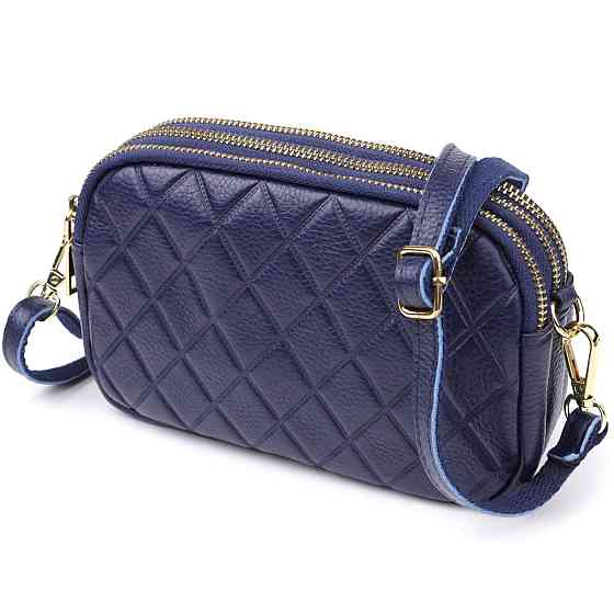 Зручна шкіряна сумка на три відділення для жінок Vintage 22892 Синій Київ