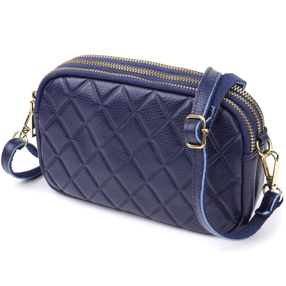 Зручна шкіряна сумка на три відділення для жінок Vintage 22892 Синій Київ - фото 1