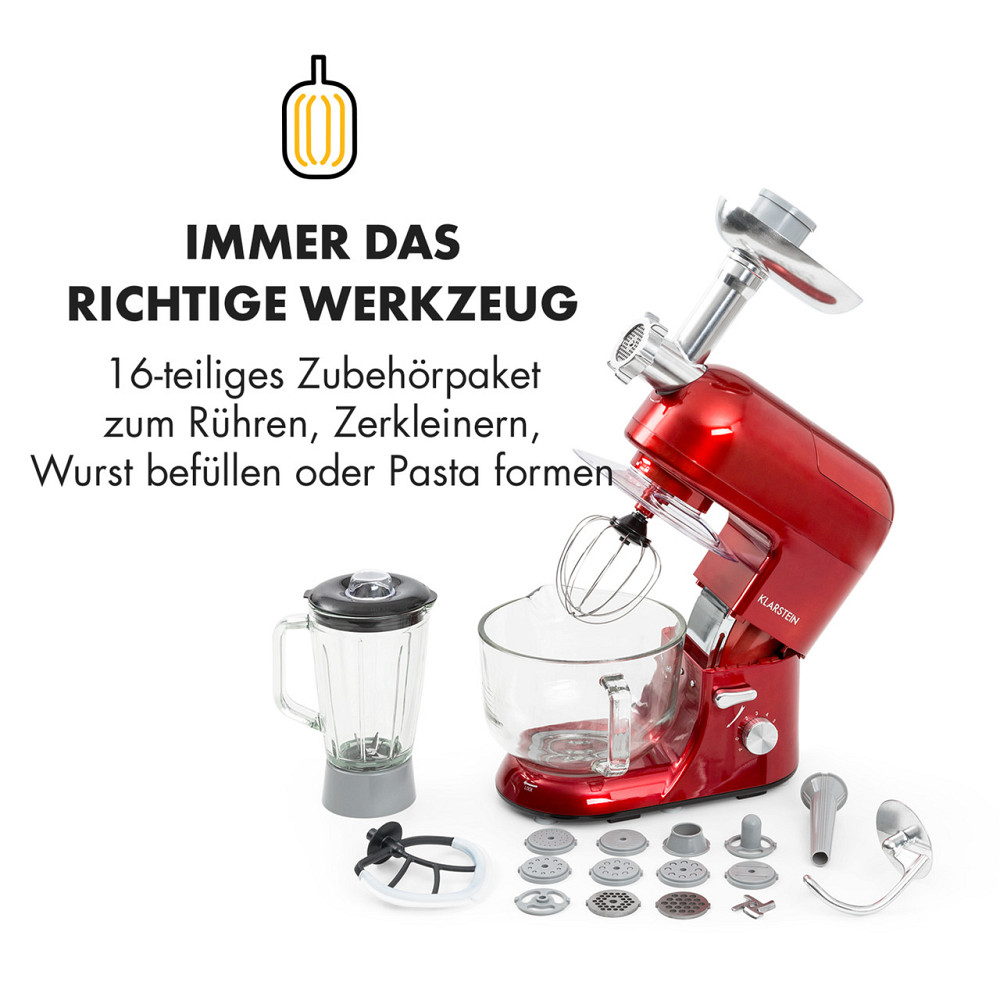 Кухонний комбайн Lucia Rossa 2G, блендер, м'ясорубка, 1300 Вт, без бісфенолу-А, червоний (Німеччина, читати Рівне - фото 7