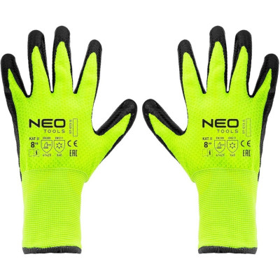 Захисні рукавиці Neo Tools утеплені, латексне покриття, поліестер, р.8, зелено чорні (97-613-8) Вінниця - фото 6