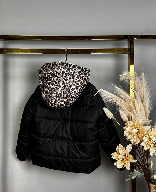 Демисезонная куртка для девочек черная с вставками леопард 140 Николаев - изображение 3