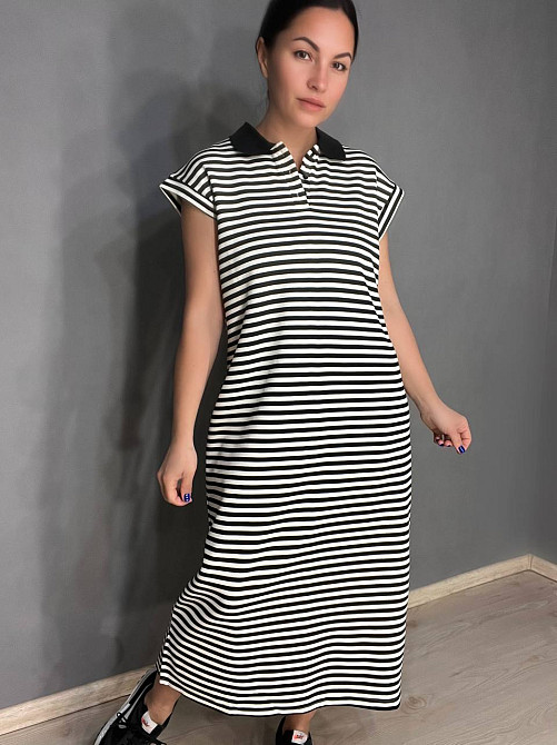 Платье женское A-N 26073 футболка поло длинное в полосу оверсайз черный с белым, чорный с белым, one size Киев - изображение 18