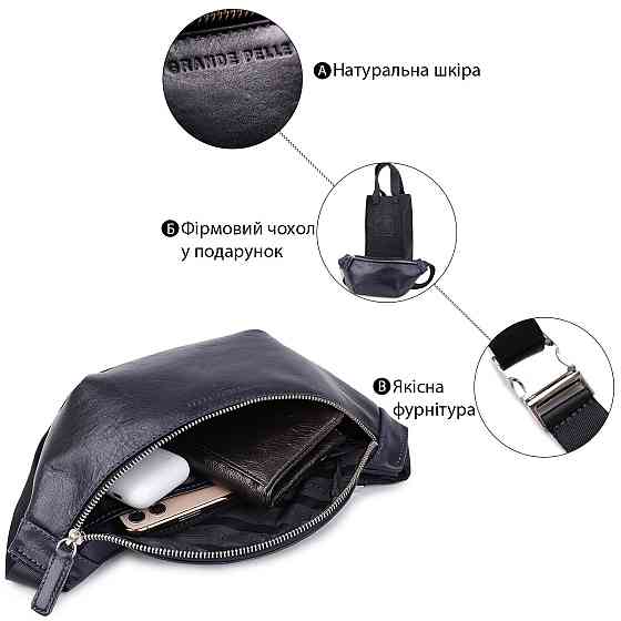 Кожаная бананка унисекс GRANDE PELLE 11569 Синяя Киев